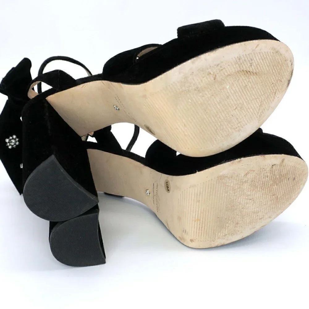 Antonio Melani x Nicola Bathie Black Velvet Lila Bow Platform Pumps Women's 10M